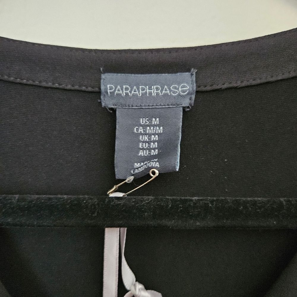 Paraphrase Blouse Black Wrap Long Sleeve V-Neck Black Business Casual Neutral - Picture 6 of 9